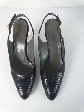 Bruno Magli Black Lizard Slingback Heels